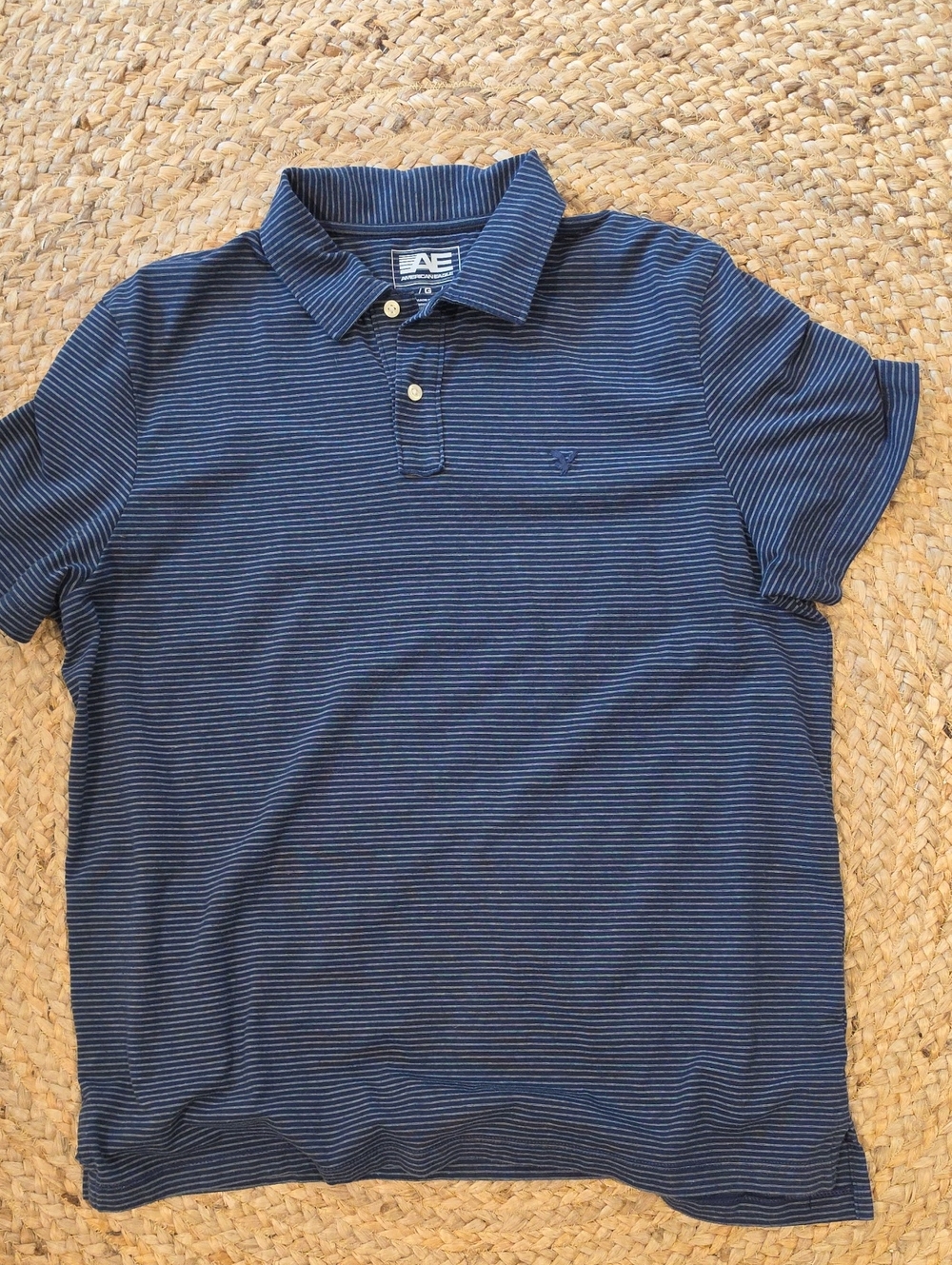 American Eagle Outfitters Navy Blue Thin-Striped Polo